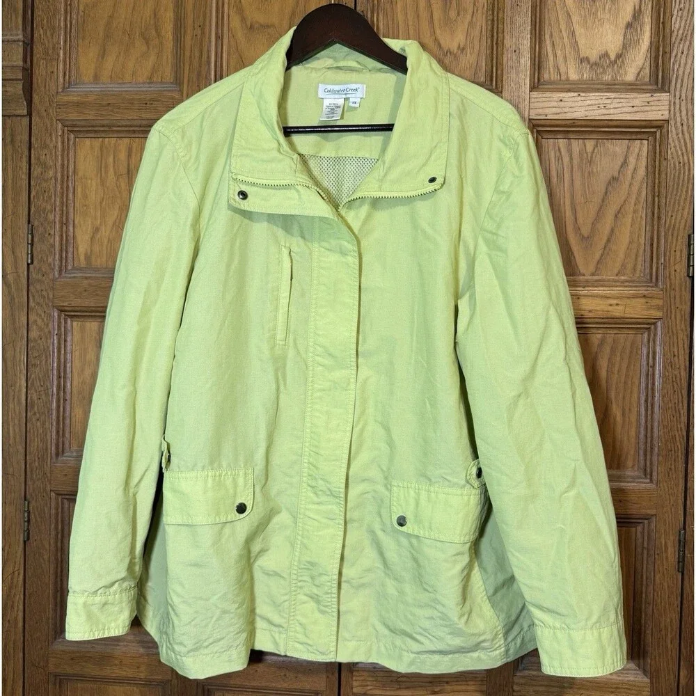 Coldwater Creek Lime Green Nylon Zip Up Lightweight Jacket Women's 1X Mesh Lined